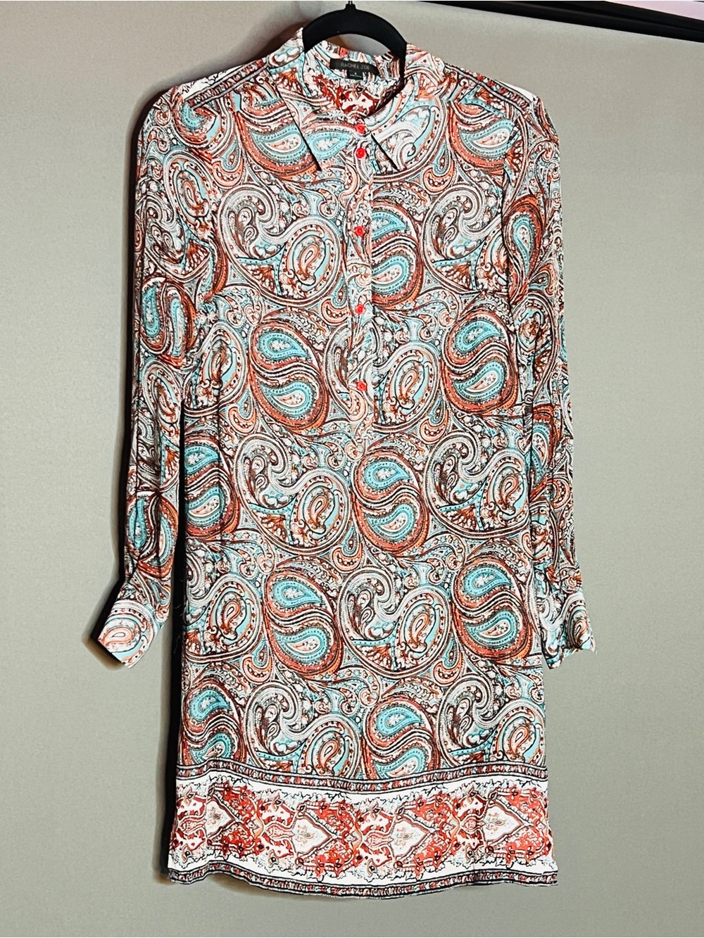 Rachel Zoe Teal and Rust Paisley Tunic Dress